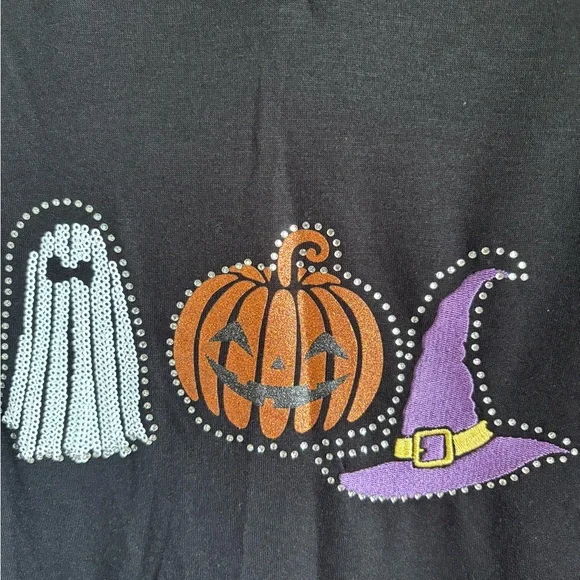 Halloween NWT Women’s Black Hoodie with Ghost and Pumpkin Design. Size 2X - Picture 2 of 7